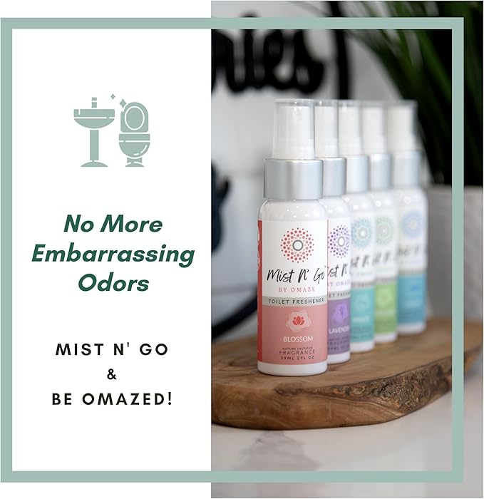 Mist N’ Go by Omaze Travel Bathroom Spray for Toilet Spray Odor Eliminator - Travel Toilet Spray for Bathroom Air Freshener Spray for Bathroom Deodorizer - Popular Mix, Regular Size (2oz x2)