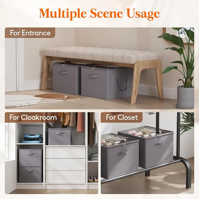 Lifewit Shoe Storage Organizer for Closet Fits 12-16 Pairs, Fabric Large Shoe Box Storage Containers with Clear Cover, Foldable Bins Fit for Boots Heels Sneakers 17"(L) x 17"(W) x 12.5"(H) 3 Pack Gray