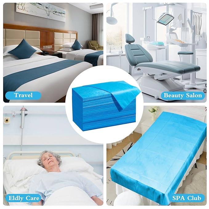 100 Pack Disposable Bed Sheets – 31.5 x 71 in Waterproof Non-woven Sheets for Massage, Spa, Tattoo & Salon Tables(Blue)