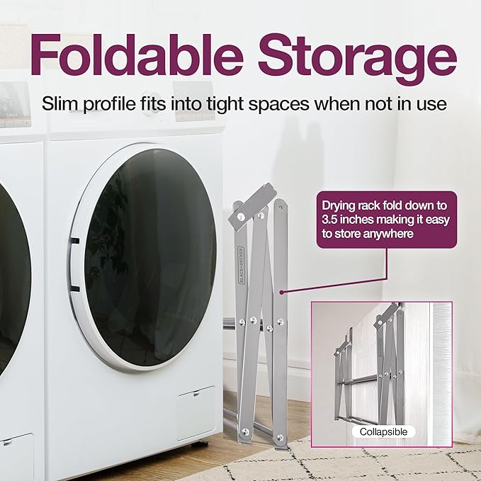 BLACK+DECKER Over The Door Expandable Telescopic Drying Rack, Clothes Organizer, Towel Hanger, Laundry, Collapsible, Gray