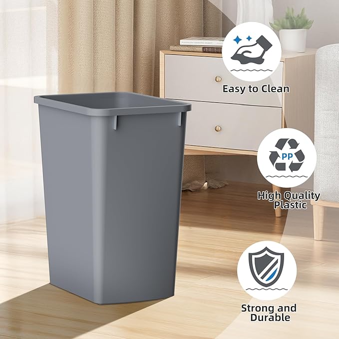 ROOMTEC Lightweight and Durable Slim Trash Can, 35QT Kitchen Trash Can, Lightweight and Sturdy Slim Trash Cans, Wastebaskets for Office, Workspace, Kitchen, Bathroom, 2 PCS
