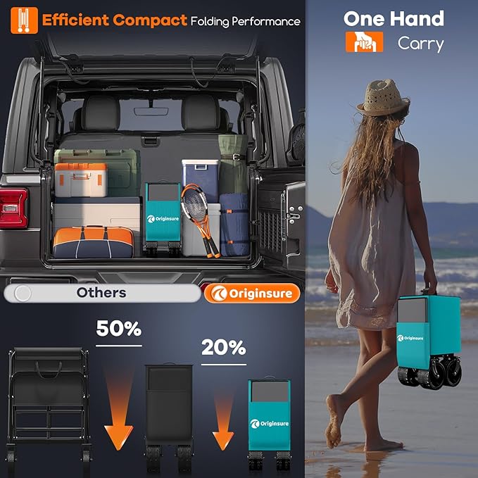 220L Collapsible Wagon Cart Foldable, 460lbs Load Capacity Heavy Duty Folding Beach Wagons with Big All-Terrain Wheels, Utility Carts for Groceries, Camping, Sports - Grey&Turquoise