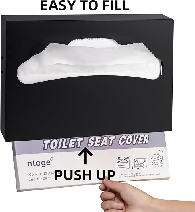 Toilet Seat Cover Dispenser,Commercial Stainless Steel Brushed Toilet Seat Cover Holder for Disposable Toilet Seat Covers Wall Mount for Bathroom Restroom（Black）