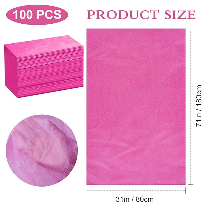 100 Pack Disposable Bed Sheets – 31.5 x 71 in Waterproof Non-woven Sheets for Massage, Spa, Tattoo & Salon Tables (Pink)