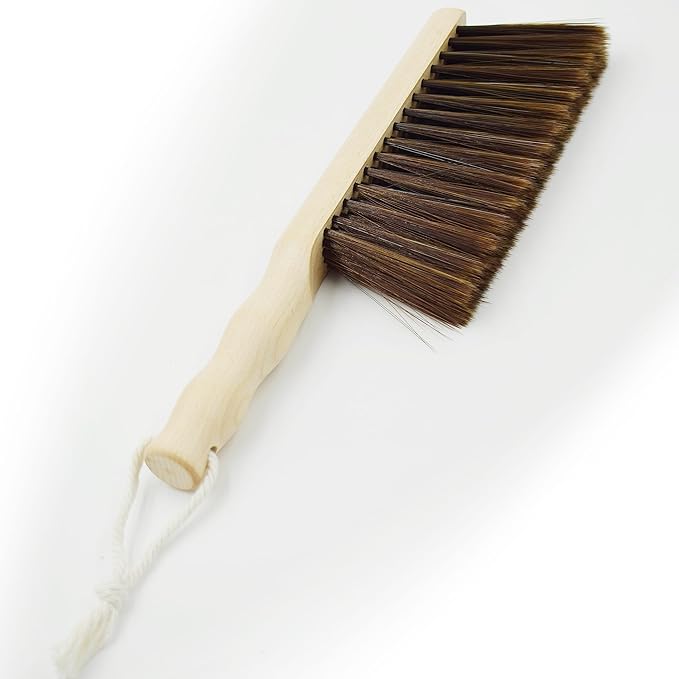 2Pcs Hand Broom Brush Beech Wood,Dust Brush,Duster for Counter,12inch Foxtail Bench Brush, Round Handle Handheld Brushes,5 Rows Soft Bristles for Bed,Shop Table,Woodworking Cleaning,Car,Sofa