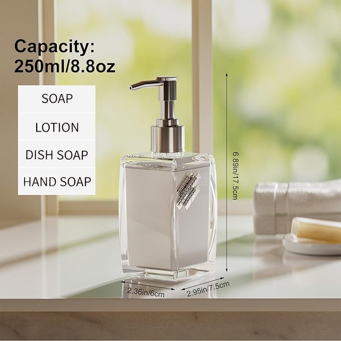 2 Pack Soap Dispenser,soap Dispenser for Kitchen Sink,soap Dispenser Bathroom with ABS Pump,Dish soap Dispenser,250ml (8.8oz) Refillable Pump Bottle Plastic for Liquid Soap、 Shampoo、 Body Wash,