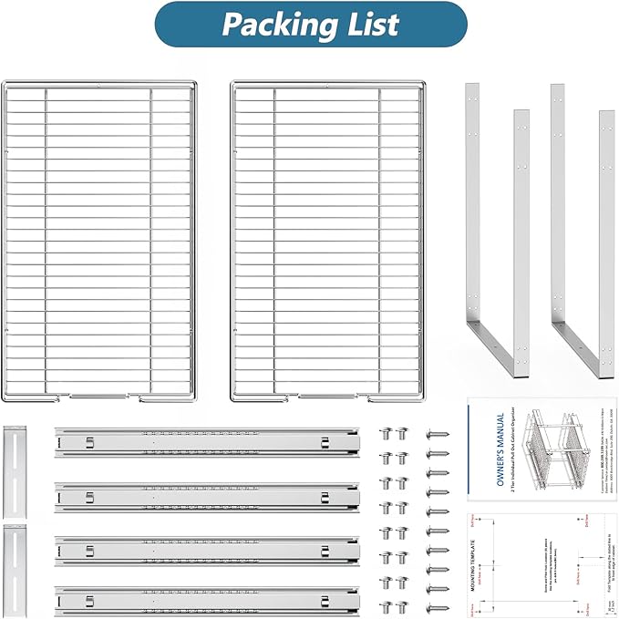 LOVMOR 2 Tier Individual Pull Out Cabinet Organizer 11" W x 18" D, Slide Out Kitchen Cabinet Storage Sliding Shelves