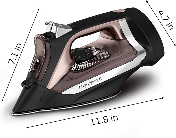 Rowenta Access Stainless Steel Soleplate Steam Iron with Retractable Cord, Powerful Steam Diffusion, Auto-Off and Anti-Drip, 1725 Watts, Black Clothes Iron, DW2459