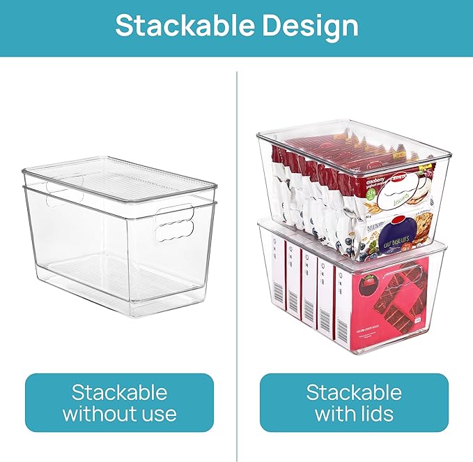 Vtopmart 8 Pack Clear Stackable Storage Bins with Lids, Large Plastic Containers with Handle for Pantry Organization and Storage,Perfect for Kitchen, Fridge, Cabinet, Bathroom Organizer
