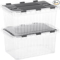 Superio Clear Storage Boxes with Attached Lids, Plastic Container Bins with Hinged Lids for Organizing, Stackable Crates, BPA Free, Non Toxic Organizers (2 Pack, 17"x11.65"x8.75")