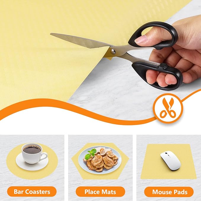 Shelf Liners for Kitchen Cabinets Refrigerator Liners Waterproof & Oil-Proof Kitchen Cupboard Liner Non Adhesive Drawer Mats Non Adhesive Cabinet Liners for Shelves -Yellow Beige 11.8 x 118 Inches