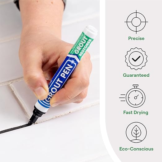 Grout Pen Black Tile Paint Marker: Waterproof Grout Paint, Tile Grout Colorant and Sealer Pen - Narrow 5mm, 2 Pack with Extra Tips (7mL) - Black