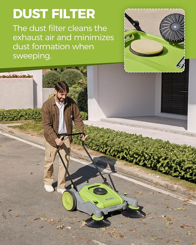 41" Industrial Walk-Behind Hand Push Floor Sweeper | Commercial 55L Large Capacity | 45000 SqFt/Hour | Indoor & Outdoor Use (Green)