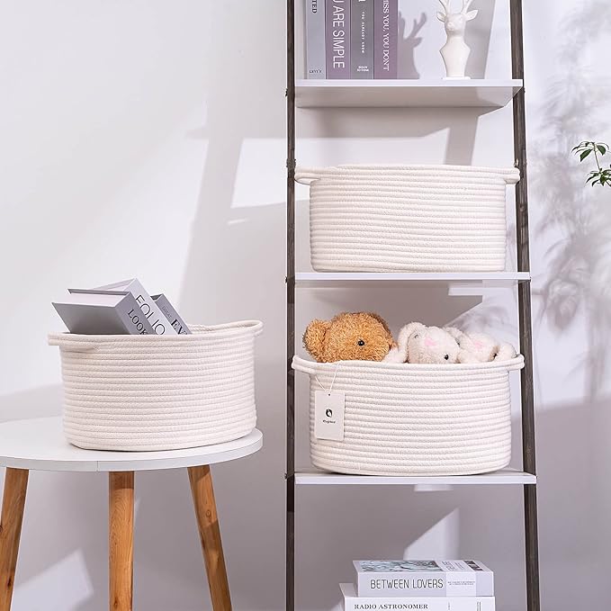 Medium and Large Woven Basket//With Handle, Used for Toys and Fabric Storage Basket used for Storing xl Storage Box, Decorative Storage Box Room 2pack (13L*9W*7H White, L13×W9×H7)