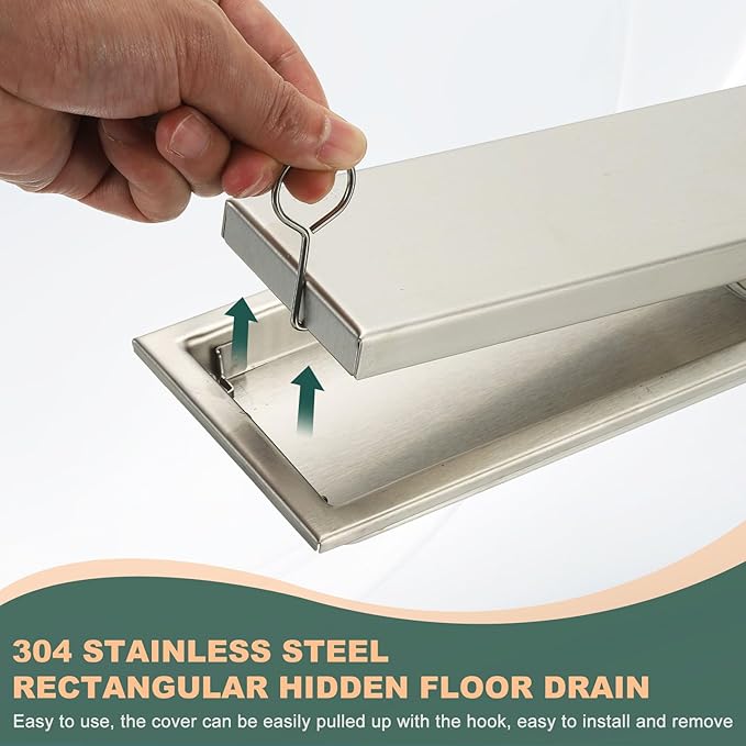 uxcell Rectangular Shower Drain, Brushed 304 Stainless Steel Odor-Proof Floor Drain Linear Shower Drain Hair Catcher for Bathroom Kitchen and Laundry Room(16 Inch, Gold)