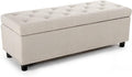 BELLEZE 47" Storage Ottoman, Storage Bench with Safety Close Hinge, Linen Button-Tufted Ottoman for Living Room, Entryway, Hallway, Foot Rest, Support 300lbs - Beige