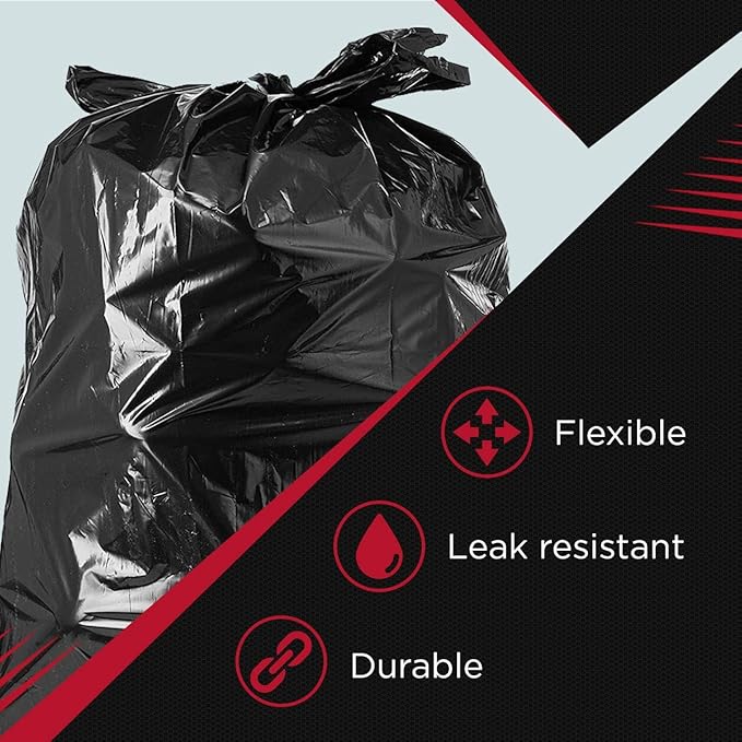 Tasker 45 Gallon Trash Bags, (Value-Pack 100 Bags w/Ties) Extra Large Black Garbage Bags - 39 Gallon - 40 Gallon - 42 Gallon - 44 Gallon - 45 Gallon Large Trash Bag Can Liners Capacity