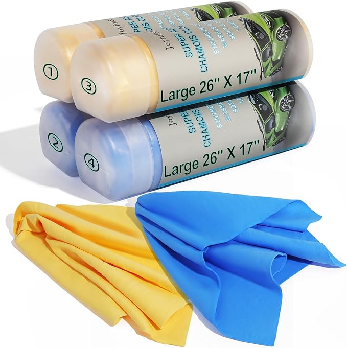 JOYFUL&HOPEFUL Car Shammy Cloth for Cleaning 4pk,26"x17",Absorber Synthetic Drying Chamois for Car,Reusable,Ultra Soft,Spot-Free,Scratch-Free,Lint-Free Chamois Towel