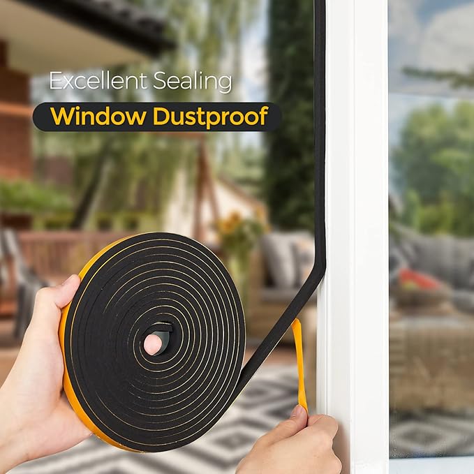 60 Feet Weather Stripping Door Seal, 1/4" Wide X 1/8" Thick Door Seal Strip High Density Foam Tape Adhesive Strip for Door Soundproofing,Window Insulation (1/4" x 1/8" x 60FT,Black)