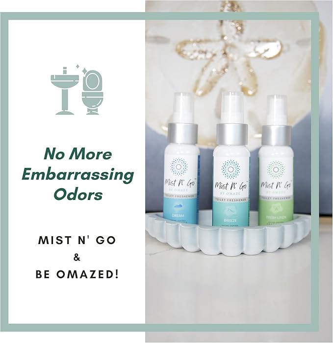 Mist N’ Go by Omaze Travel Bathroom Spray for Toilet Spray Odor Eliminator - Travel Toilet Spray for Bathroom Air Freshener Spray for Bathroom Deodorizer - Dream Regular Size (2oz x3)