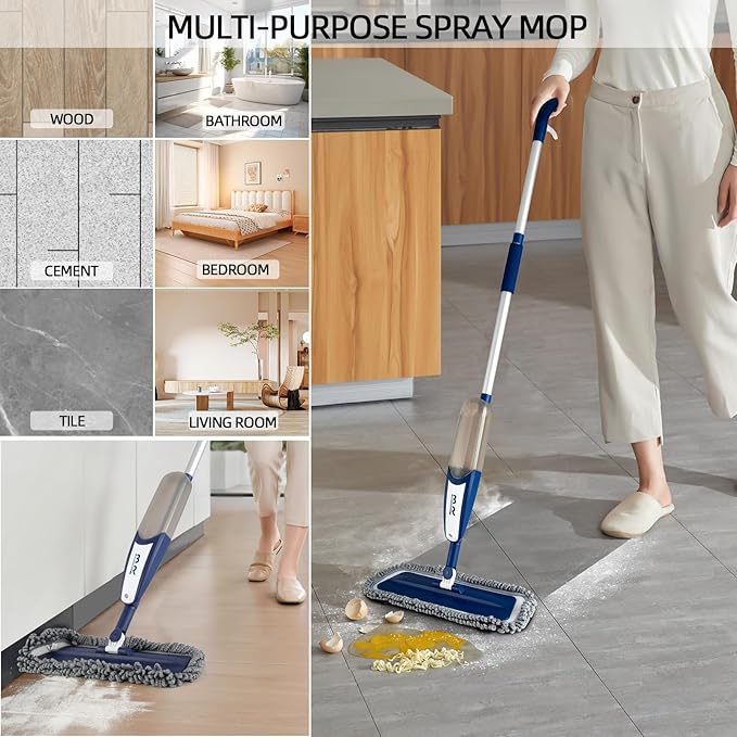 Spray Mop for Floor Cleaning with 360° Rotation - Multi-Surface Floor Cleaner for Wet/Dry Mopping, Lightweight Handle for Kitchen,Bathroom,Hardwood&Tile Floors