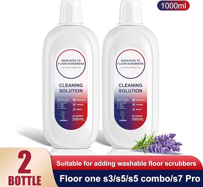 Floor Cleaning Solution 500ml Lavender Fragrance Cleaning Solution Refill Compatible With TINECO iFLOOR, iFLOOR 3, S3, S5, S5 COMBO, S5 Pro 2, One S6, S7 PRO, S7 COMBO Wet Dry Vacuum (2 bottle)