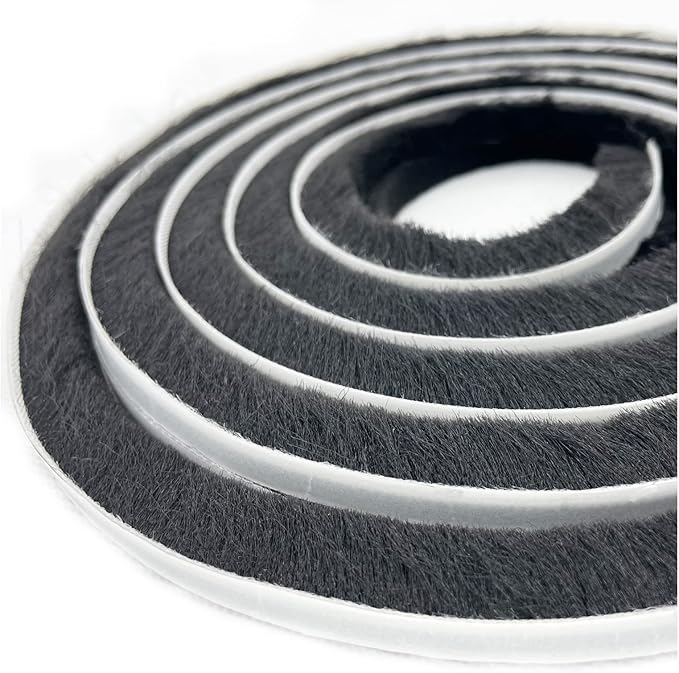 Brush Weather Stripping Window Insulation Sealer for Winter, Self Adhesive Weatherstripping for Doors (16ft x11/32 Backing x 9/16 Brush inch, Black)