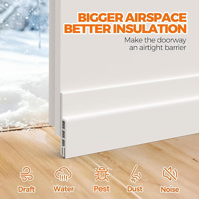 Holikme Door Draft Stopper Under Door Draft Blocker Insulator Doors Sweep Weather Stripping Noise Stopper Strong Adhesive, White