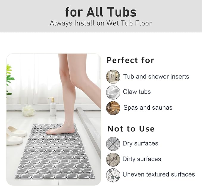 Bath Mat for Tub Non Slip Shower Mat for Elderly - 27 x 16 Inch Soft Durable Bathtub Mat Non Slip Shower Mat for Inside Shower with Suction Cups & Drain Holes, Machine Washable Easy to Cut, Dark Grey