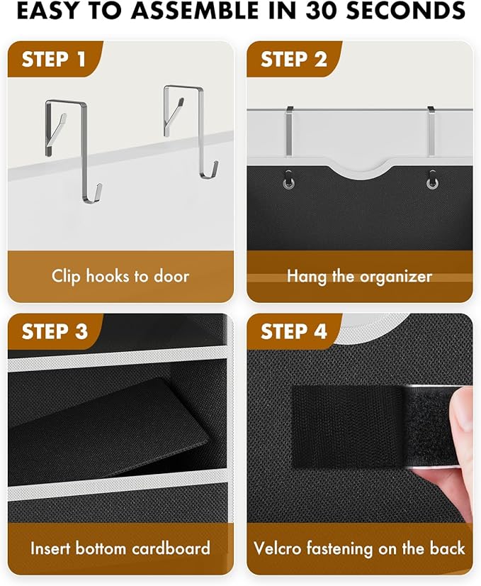 Over The Door Organizer Storage - 50lb Heavy Duty 6 Shelf Over Door Organizer Hanging Space Saving Perfect for Bedroom Bathroom Dorm Nursery (Black)