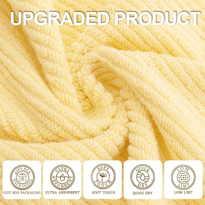 VOOVA & MOVAS Washcloths 6 Pack, 13"x13" - 100% Cotton | Lightweight | Thick | Quick Dry | Soft | Absorbent, Fluffy Hand Towels, Hotel Wash Cloths for Bathroom, Towel Gift Set, Yellow