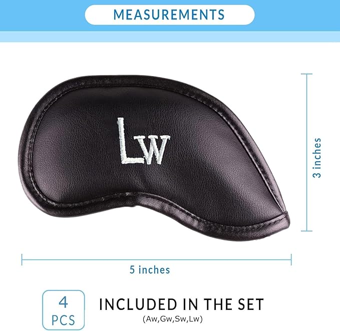 Premium Magnetic Leather Iron and Wedge Golf Club Head Covers | Set of 10 | Fits Most Clubs | Embroidered Club Label on Both Sides of Club Head Cover