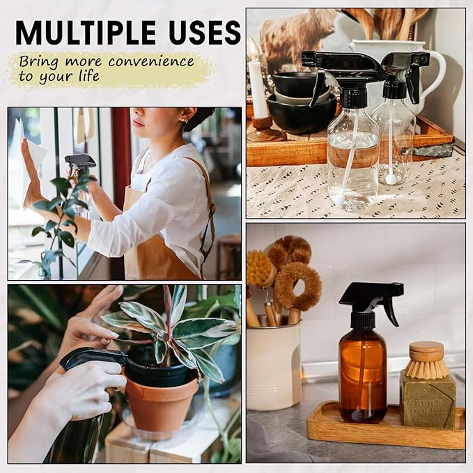 2 Packs Plastic Spray Bottles 360° Water Spray Bottle for Cleaning - 10 oz/300 ml Upside Down Spray Bottle Refillable Small Squirt Bottle with Adjustable Nozzle for Hair, Cooking, Plant, Pet (Green)