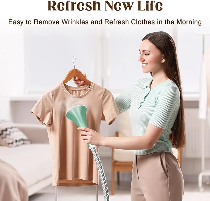 Standing Garment Steamer, 2000W Powerful Steamer for Clothes, 10 Steam Levels, 2.7L Water Tank for 90 Mins Continuous Steaming, Home Commercial Use (Pearl Green)