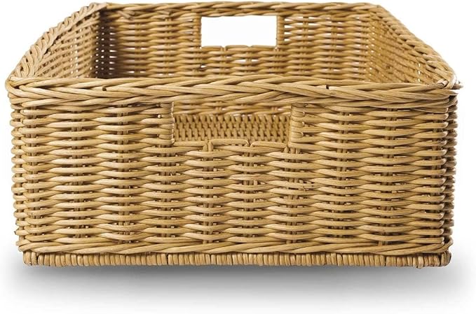 The Basket Lady Under The Bed/Basic Wicker Storage Basket, Medium, 20 in L x 14.5 in W x 6 in H, Sandstone