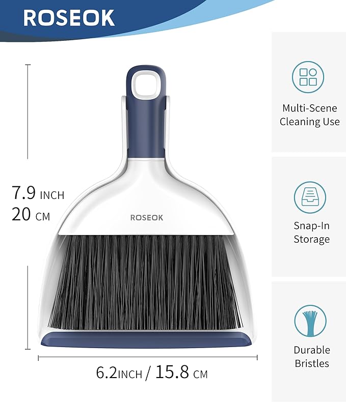 Mini Broom and Dustpan Set for Cleaning, Compact Desktop Dustpan with Brush for Kitchen Counter, Office, Car, Navy Blue, 1 Pack