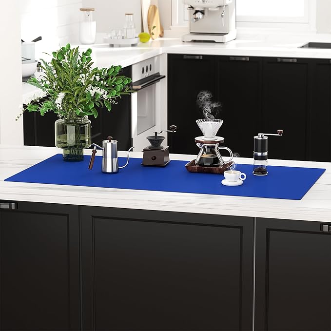 Quality Silicone Table Mat 47x24 Inch - High Heat Resistant (Lab Tested 482°F), Non-Slip Oil-Resistant Surface for Baking & DIY | Waterproof & Easy Clean (Blue)