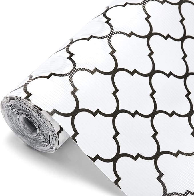 Glotoch Shelf Liner for Kitchen Cabinets Non Slip,17.5" x 30FT Drawer Liner Waterproof Cabinet Liner for Shelve,Premium Refrigerator Liners for Shelves,Cupboard,Dresser,Closet,Quatrefoil White