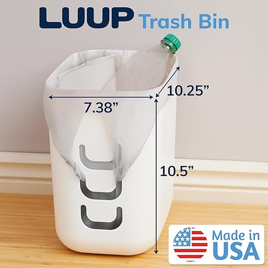 STORi Luup Bathroom Wastebasket, Secure Grocery Bags, Plastic Garbage Container for Vanity, Laundry Room, Kitchen, Office, 2.5 Gallon, White, Made in USA