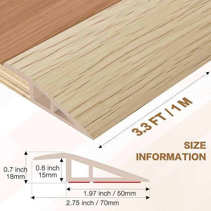 Floor Transition Strip Vinyl Door Threshold Ramp Self Adhesive Carpet Edging Strip Doorway Edge Trim, Overlap Edge Reducer for Laminate Carpet, Floor, Tile (Yellow Wood, 2/5" to 3/5", 3.3Ft)
