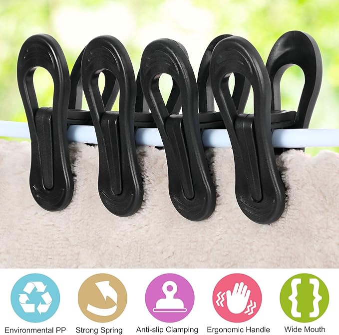 Tinfol Black Plastic Hanger Clips, 24PC Strong Pinch Grip Coat Clips for Skirt Pant Hangers, Multi-Purpose Clothes Hanger Clip for Rounded Hangers