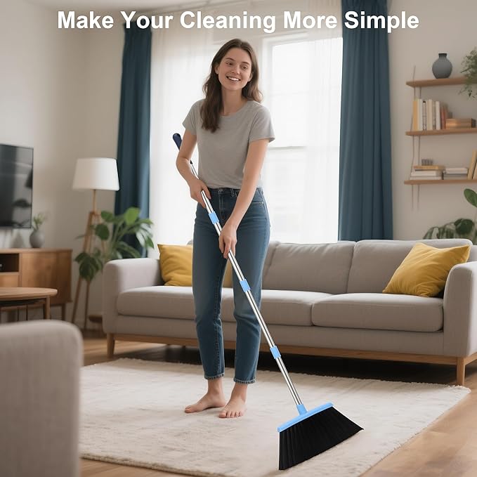 Broom and Dustpan Set for Home 2025 Indoor Outdoor Broom with Dustpan Combo Set Upright Dust Pans with Long Handle Angle Broom for Kids Garden Pet Hair Lobby Wood Floor Kitchen