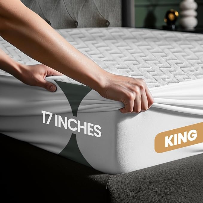 Utopia Bedding Waterproof Mattress Protector King Size, Premium 3D Air Soft Fabric Mattress Cover, Fits 17 Inches Deep, Breathable, Fitted Style with Stretchable Pockets