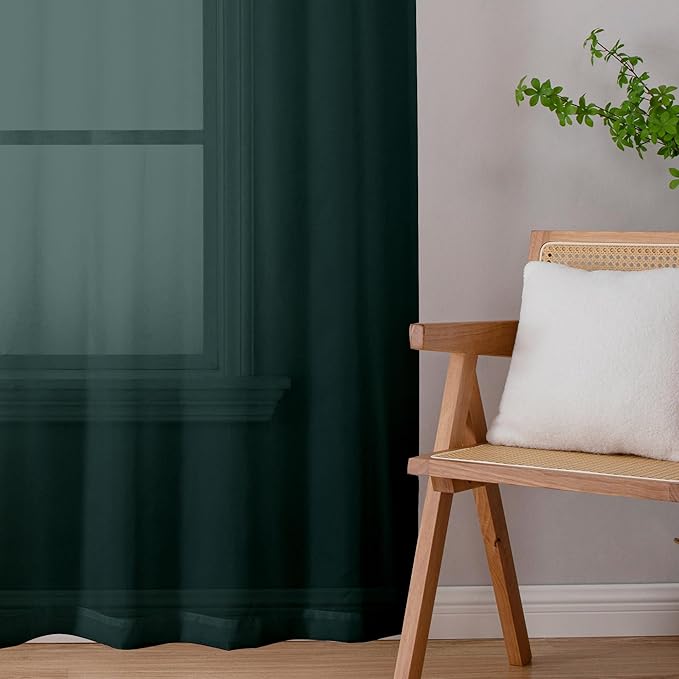 Chyhomenyc Hunter Green Sheer Curtains 84 inches Long 2 Panels Set, Light Filtering Rod Pocket Emerald Voile Sheer Drapes for Living Room Bedroom, 2PCS, Each 42W x 84L