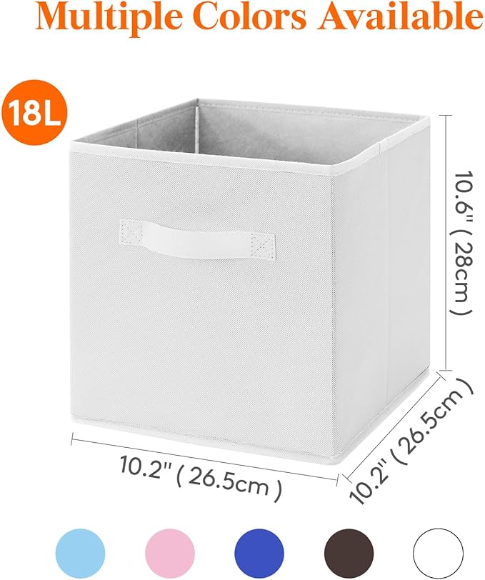 Lifewit Collapsible Fabric Storage Cubes Bins Set 11 Inch, Foldable Cubby Organizers Boxes, 6 Pack Organizing Baskets for Shelf, Closet, Utility Room, Storage Room, 18L White