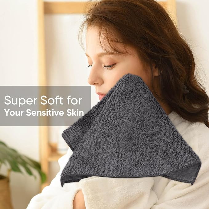 HOMEXCEL Microfiber Washcloths 24 Pack, Highly Absorbent and Soft Face Towel, Multi-Purpose Grey Wash Cloths for Bathroom, Hotel, Spa, Gym, and Kitchen, 12x12 Inch