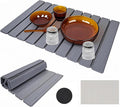 Large Diatomite Kitchen Counter Drying Mat – 24”x16”, Aesthetic Stone Mat for Dishes, Roll-Up Space-Saving & Quick-Drying Stone Rack, Dark Grey