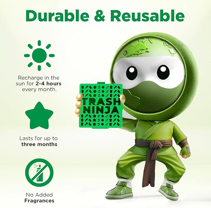 Trash Ninja Trash Can Deodorizer and Odor Eliminator (2 Pack) for Indoor Trash Cans Up to 10 Gallons, Made with Natural Activated Carbon - Lasts Up to 3 Months - Garbage Can Deodorizer to Control Odor