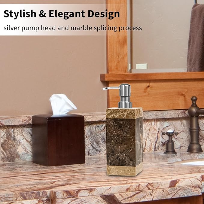 Marble Soap Dispenser, Amaauto Lotion&Hand Soap Dispenser with Stainless Steel Pump for Bathroom Kitchen Countertop, 8 Ounces Soap Dispensers