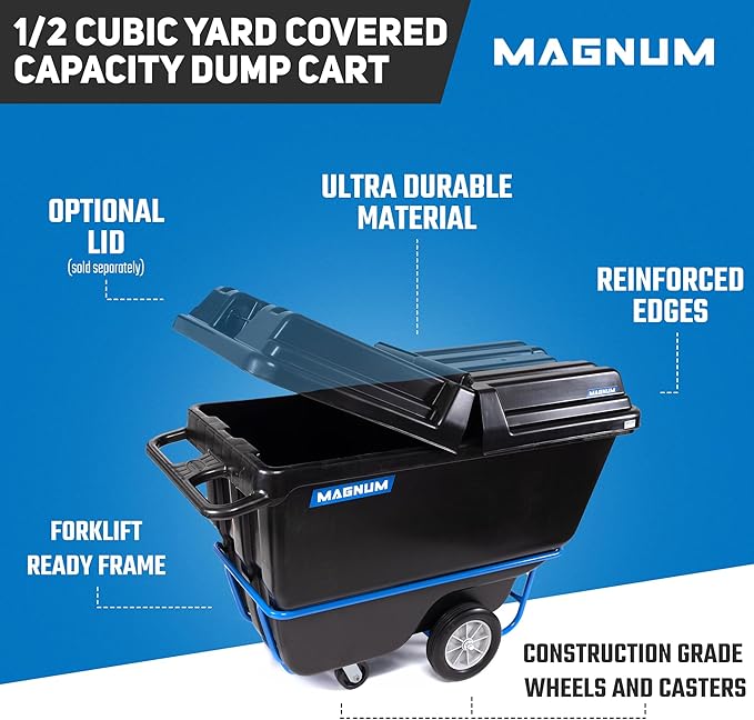 Tilt Truck, 1/2 Cu. Yd. Capacity Dump Cart with Heavy Duty 12” Wheels & 5” Casters & Forklift-able Frame for Jobsites, 850 lbs, Trash Cart with Wheels DUC12T-F-02PK (2-Pack)